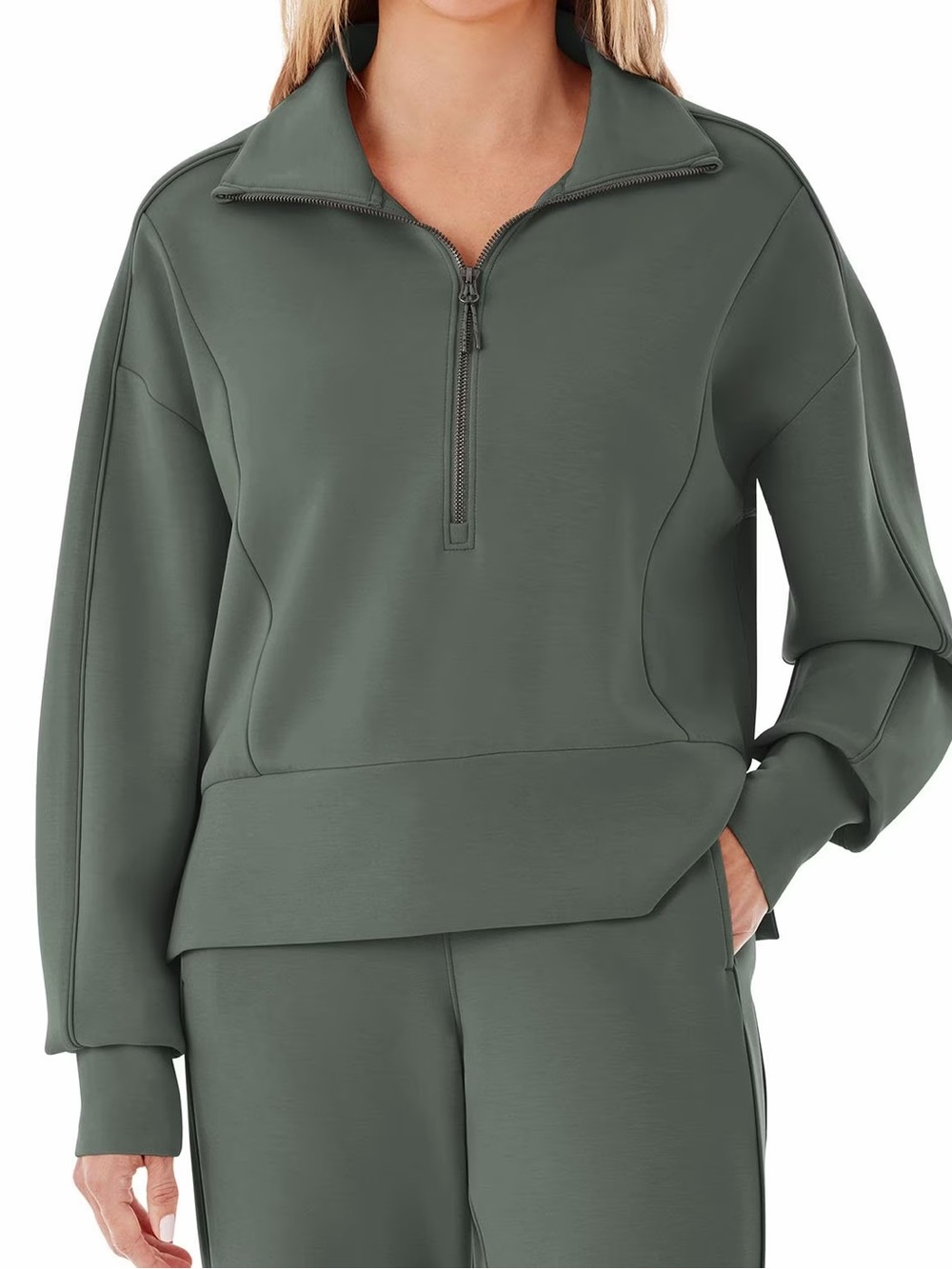 Member's Mark Women's Sandwash Half-Zip Pullover Flag Stone Green Sz XXL